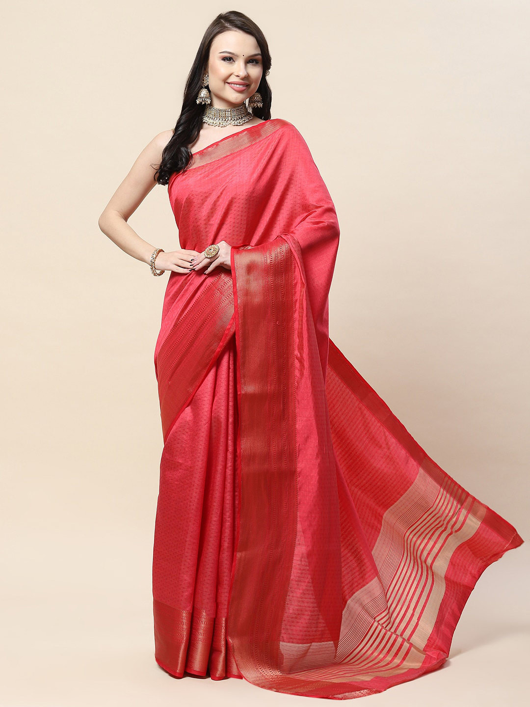 

Meena Bazaar Woven Design Zari Art Silk Saree, Red