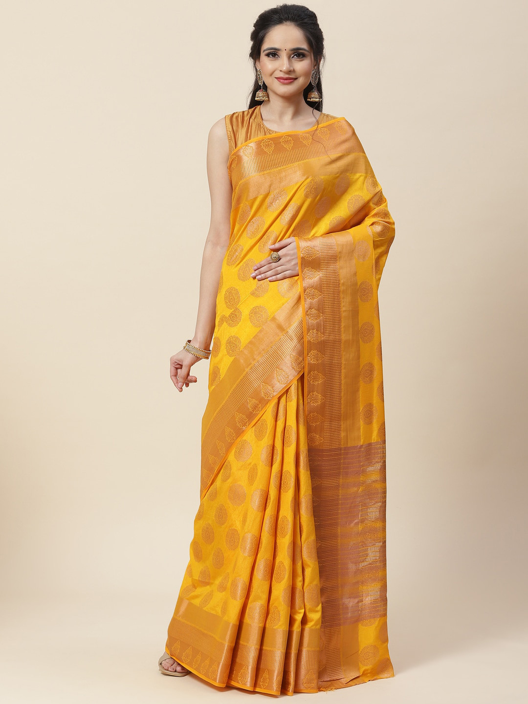 

Meena Bazaar Woven Design Zari Art Silk Saree, Yellow