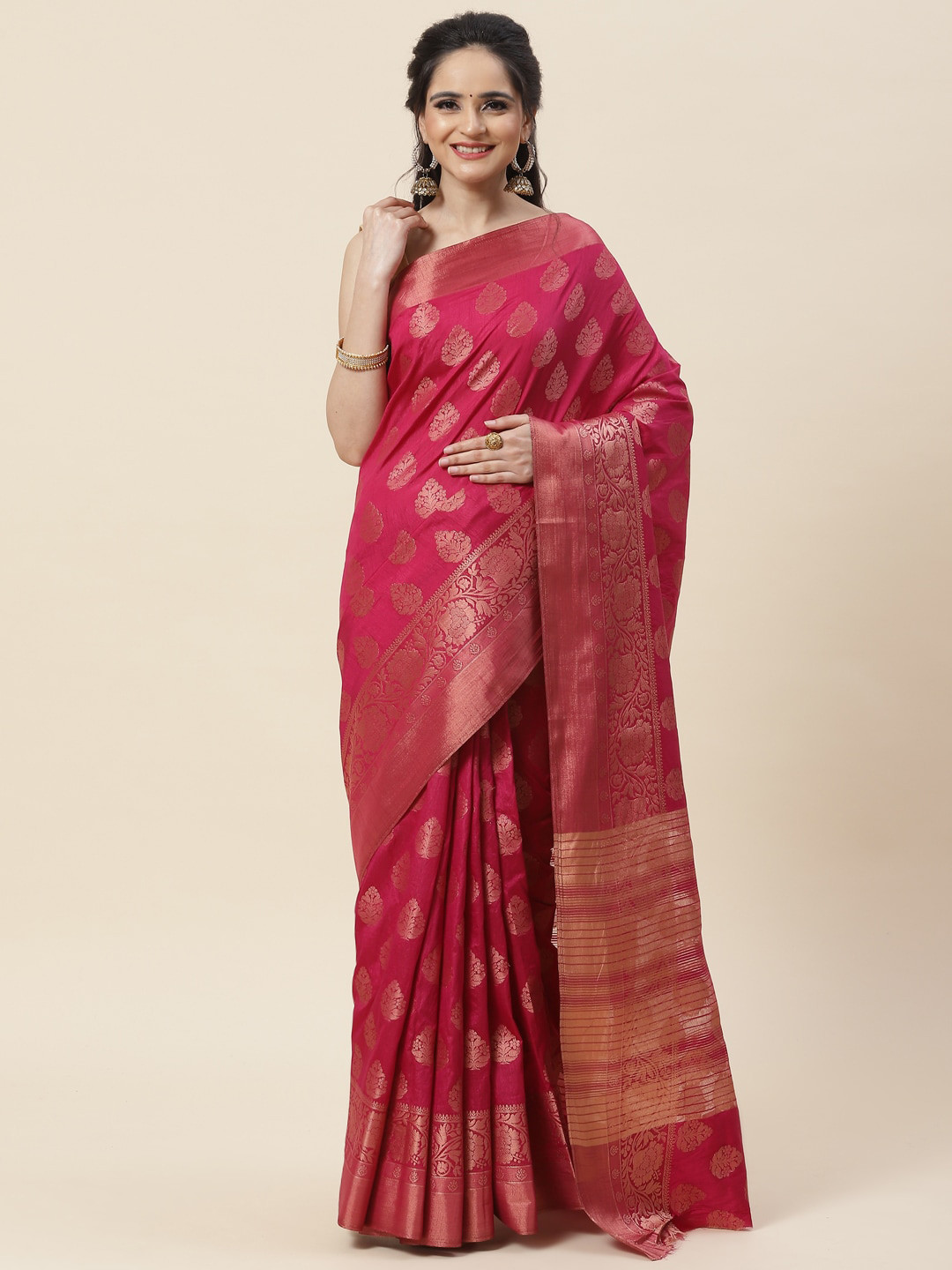 

Meena Bazaar Ethnic Motifs Woven Design Zari Saree, Burgundy