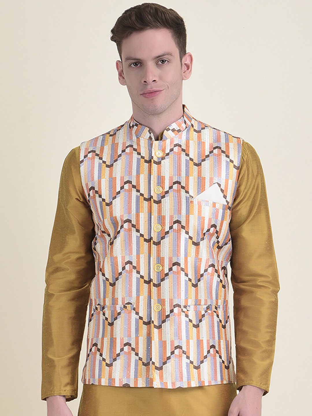 

HOUSE OF DEYANN Men Kurta with Trousers & Nehru Jacket, Mustard