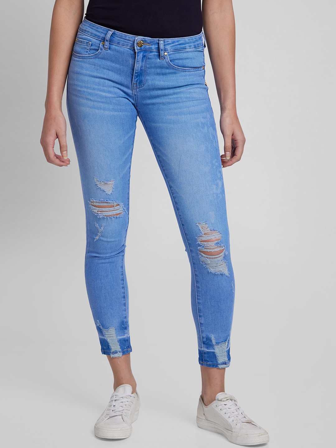 

SPYKAR Women Alicia Slim Fit High-Rise Mildly Distressed Light Fade Jeans, Blue