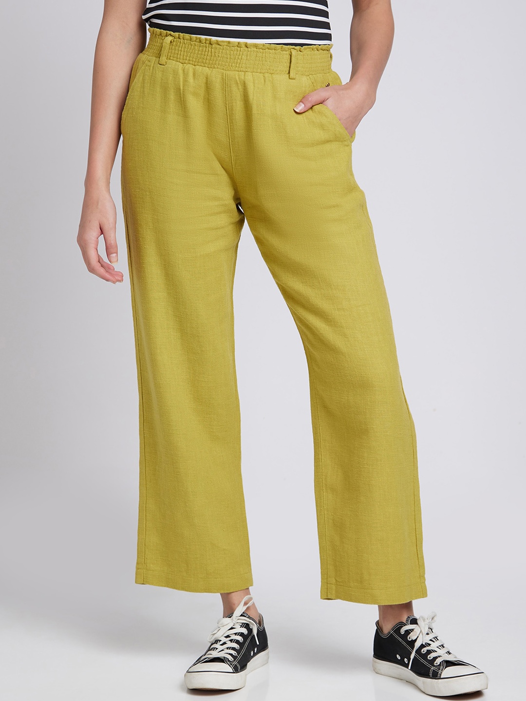 

SPYKAR Women Mid Rise Linen Regular Fit Trousers, Yellow