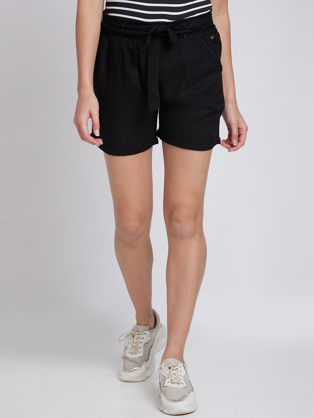 

SPYKAR Women Regular Fit Mid-Rise Shorts, Black