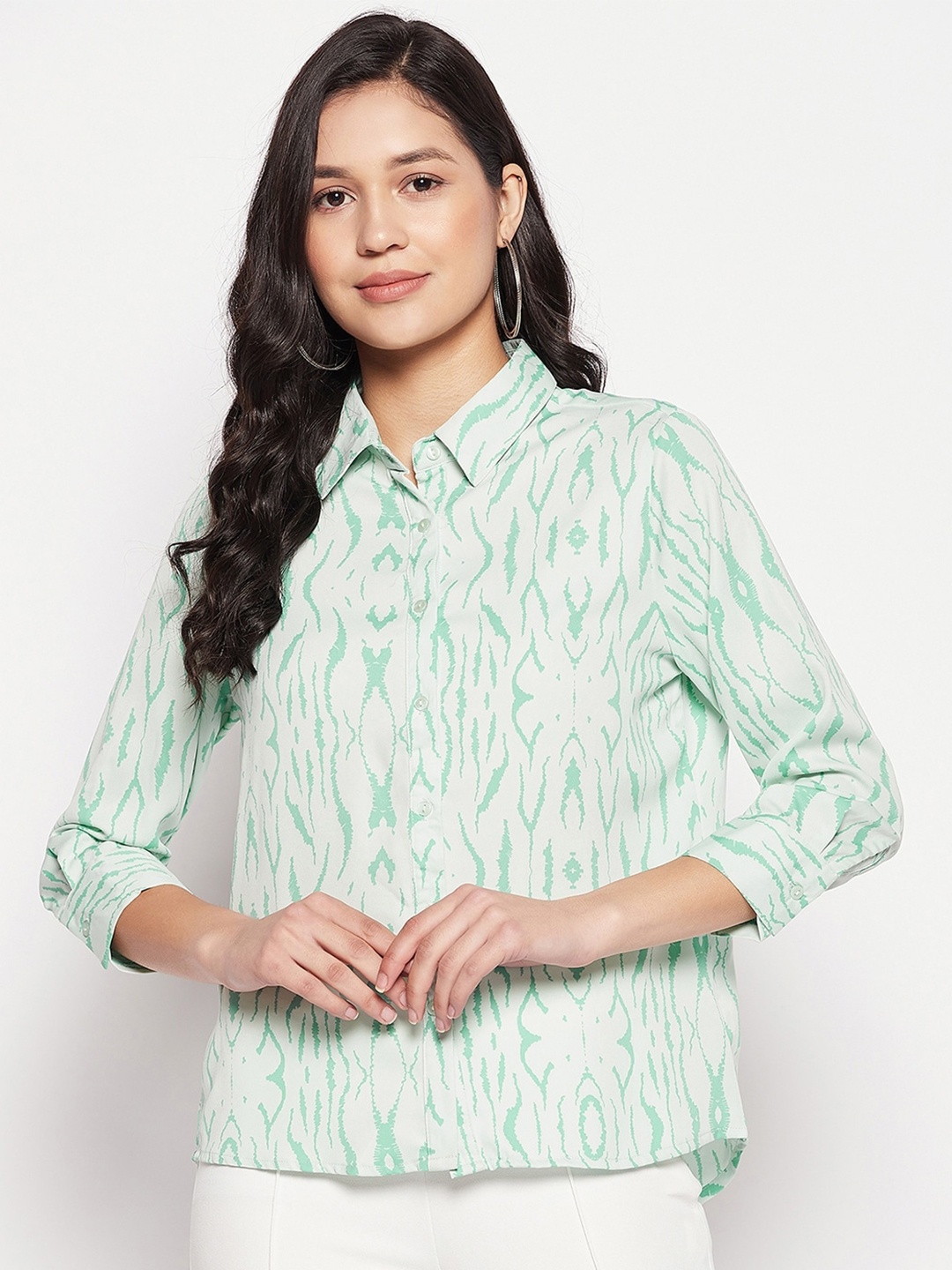 

Madame Women Abstract Printed Casual Shirt, Green