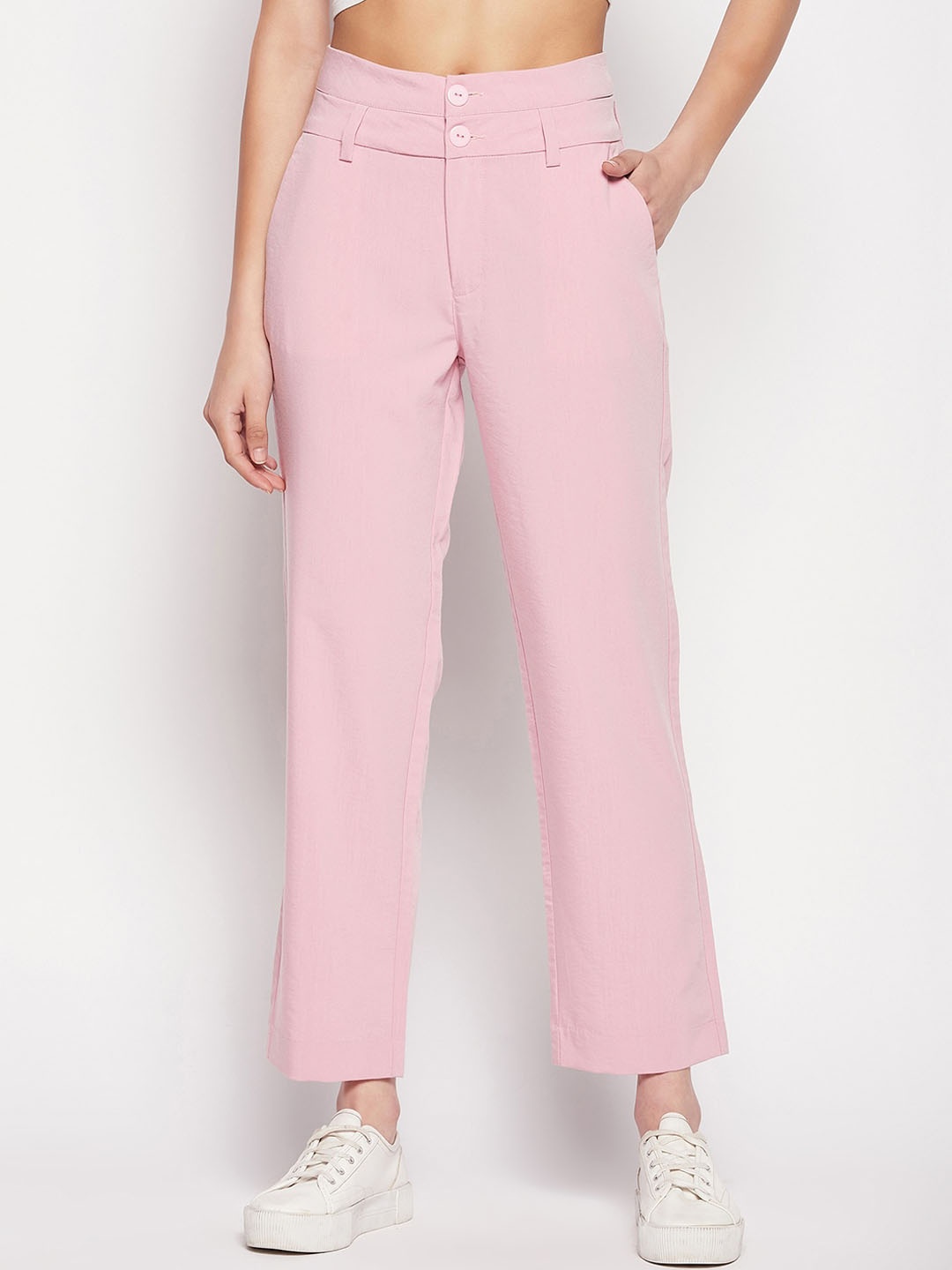 

Madame Women Mid-Rise Parallel Trousers, Pink