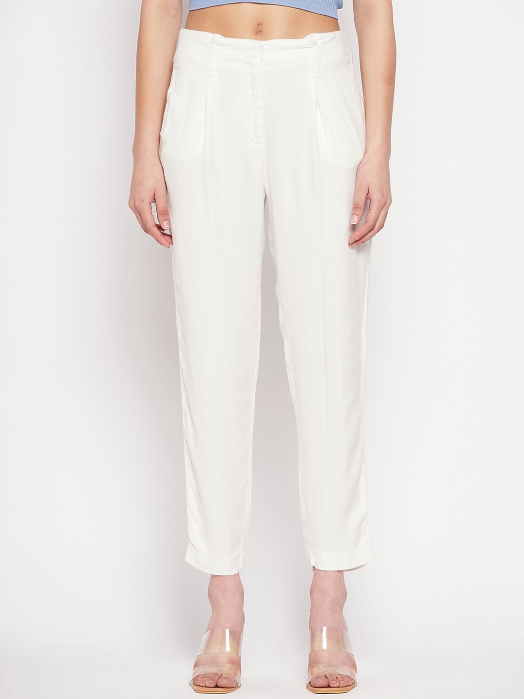 

Madame Women Mid-Rise Pleated Trousers, White