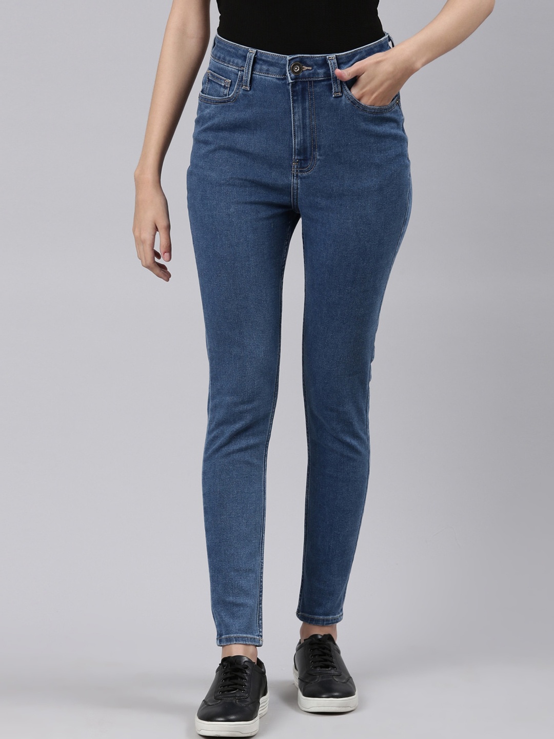 

American Bull Women Slim Fit Clean Look High Rise Jeans, Blue