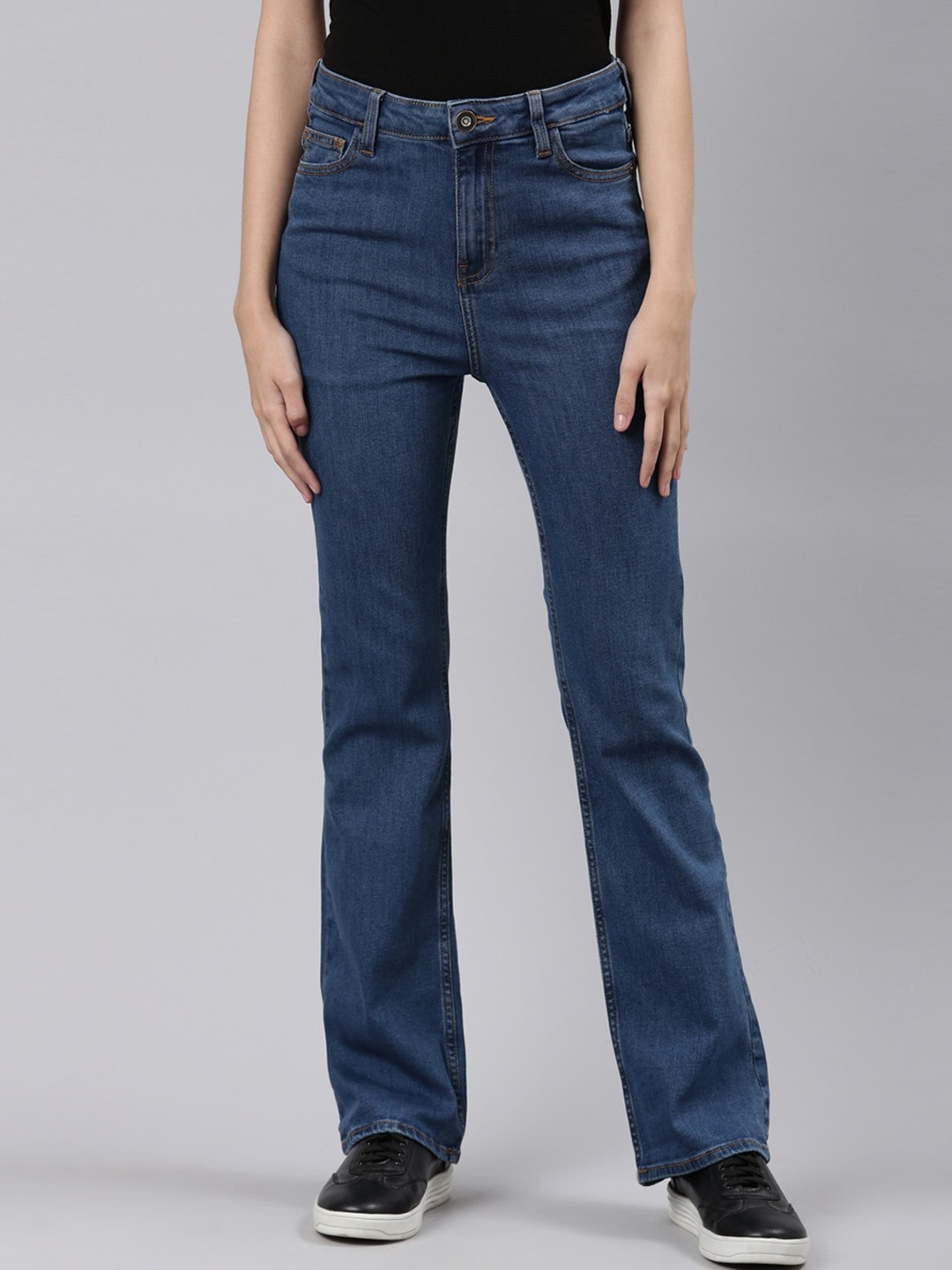 

American Bull Women Straight Fit Clean Look High-Rise Jeans, Blue