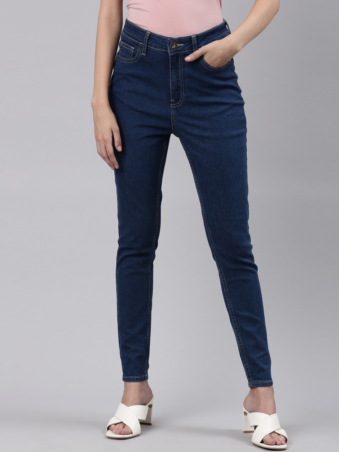 

American Bull Women Slim Fit Clean Look High rise Jeans, Blue