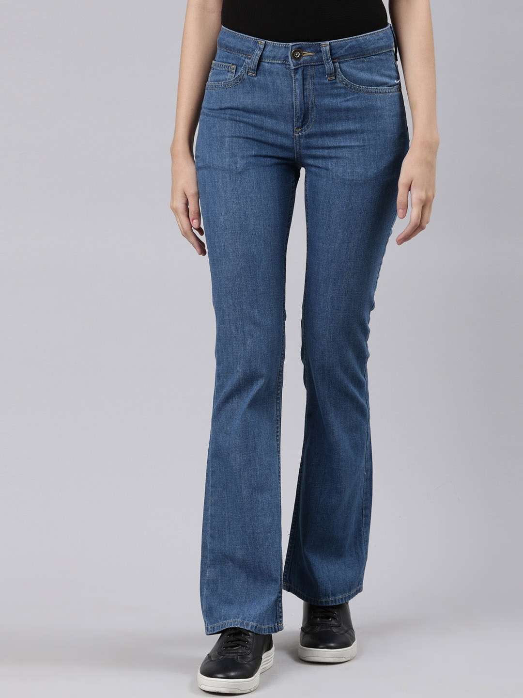 

American Bull Women Bootcut Mid-Rise Clean Look Pure Cotton Jeans, Blue