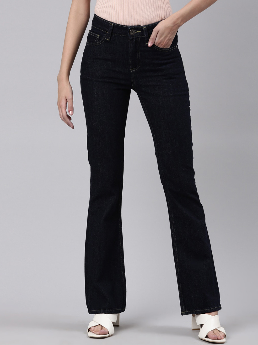 

American Bull Women Boot cut Mid Rise Pure Cotton Jeans, Blue