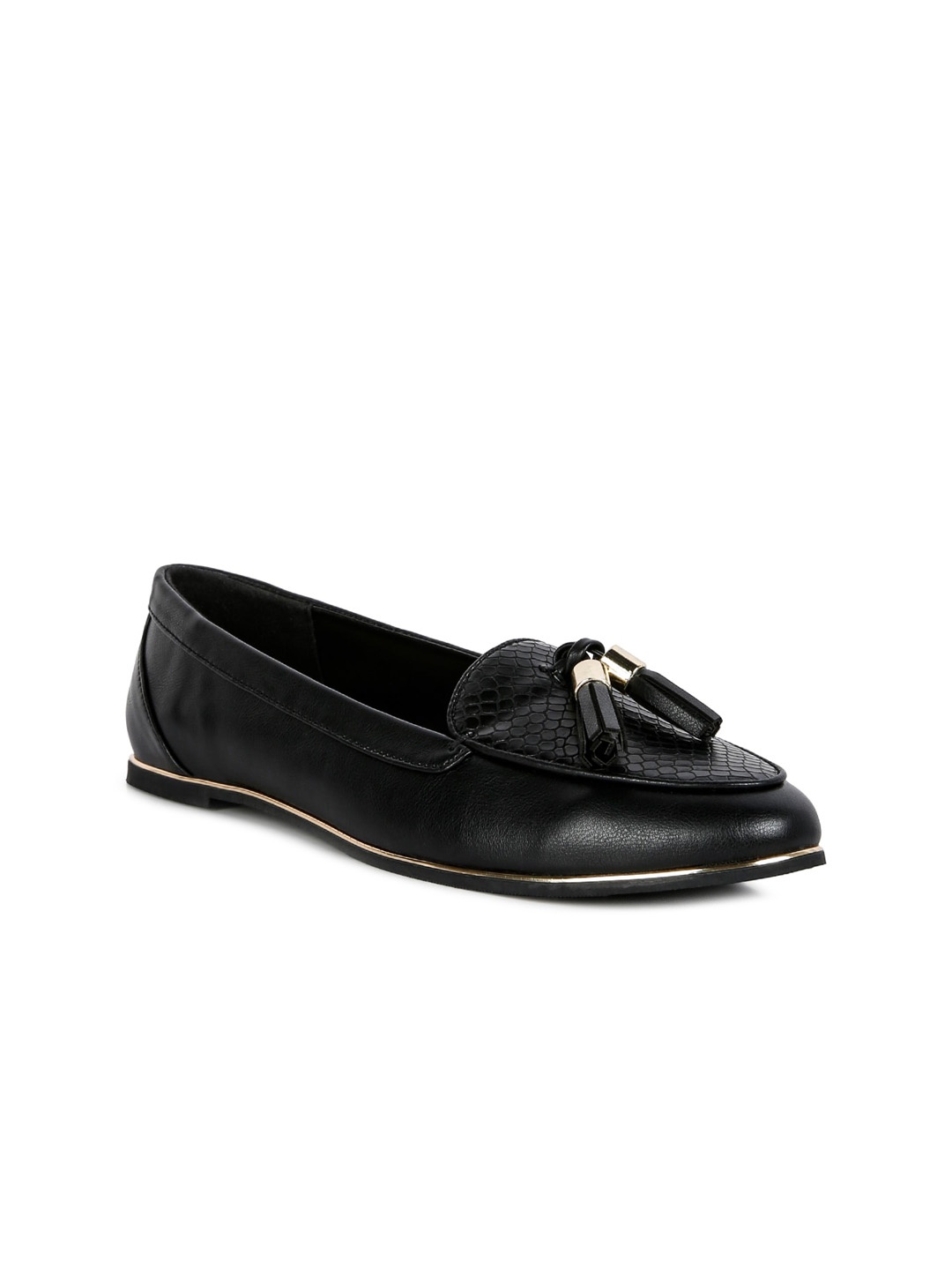 

London Rag Women Textured Tassel Loafers, Black