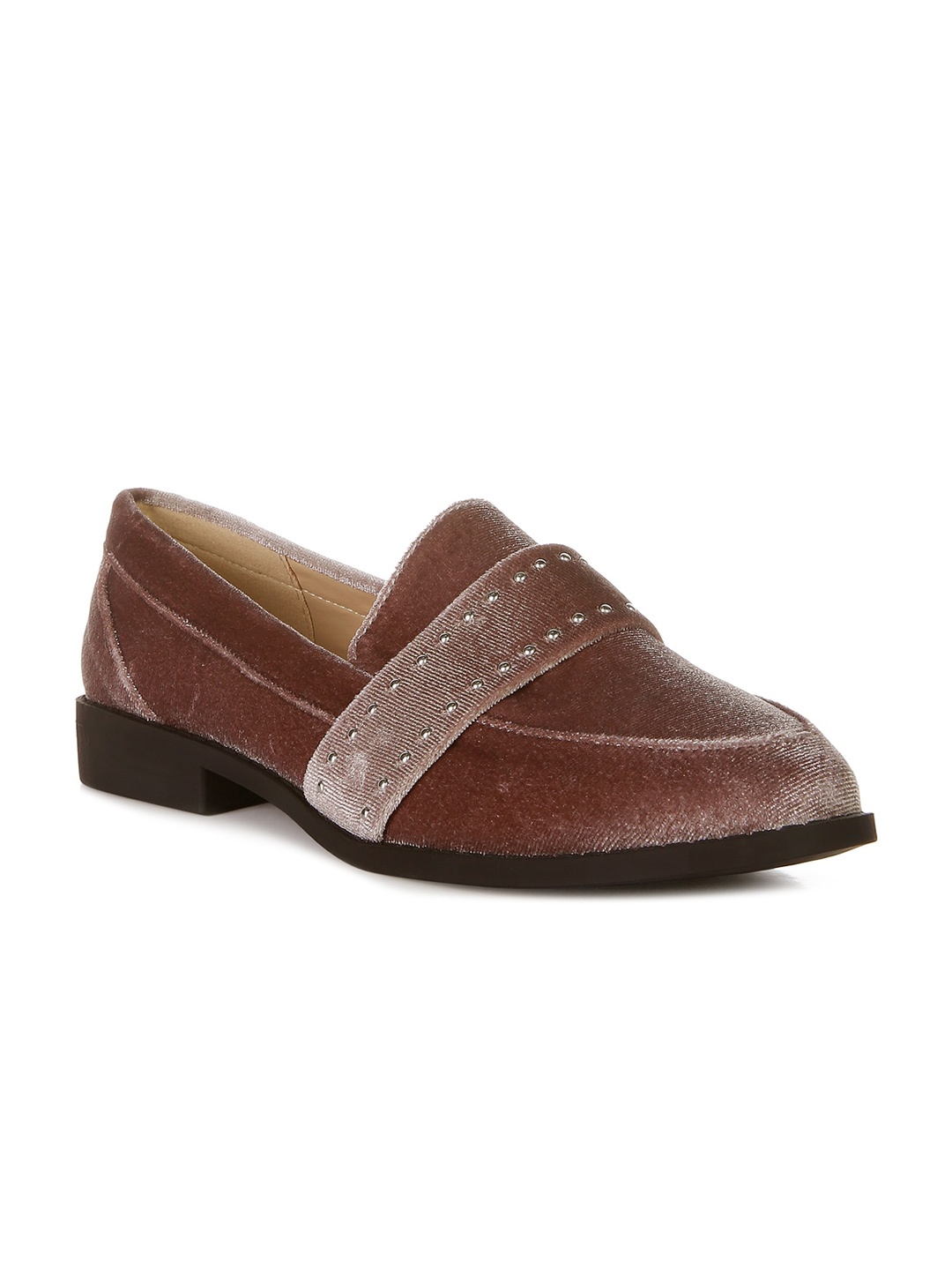 

London Rag Women Embellished Velvet Loafers, Taupe