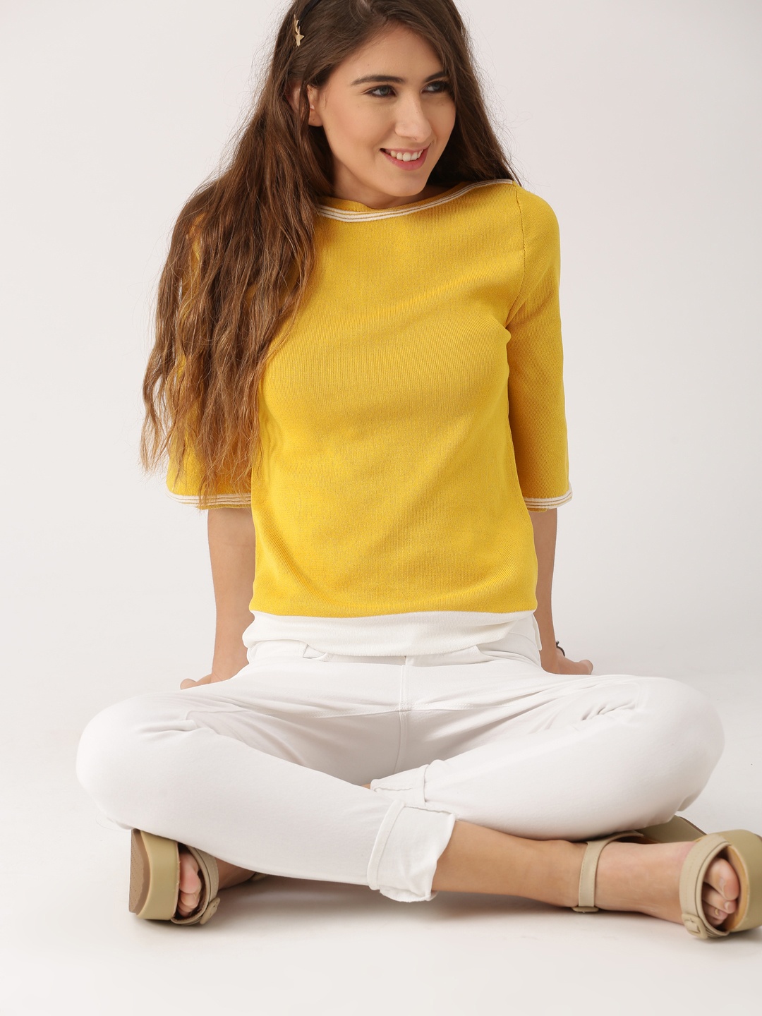 

DressBerry Women Yellow Solid Top