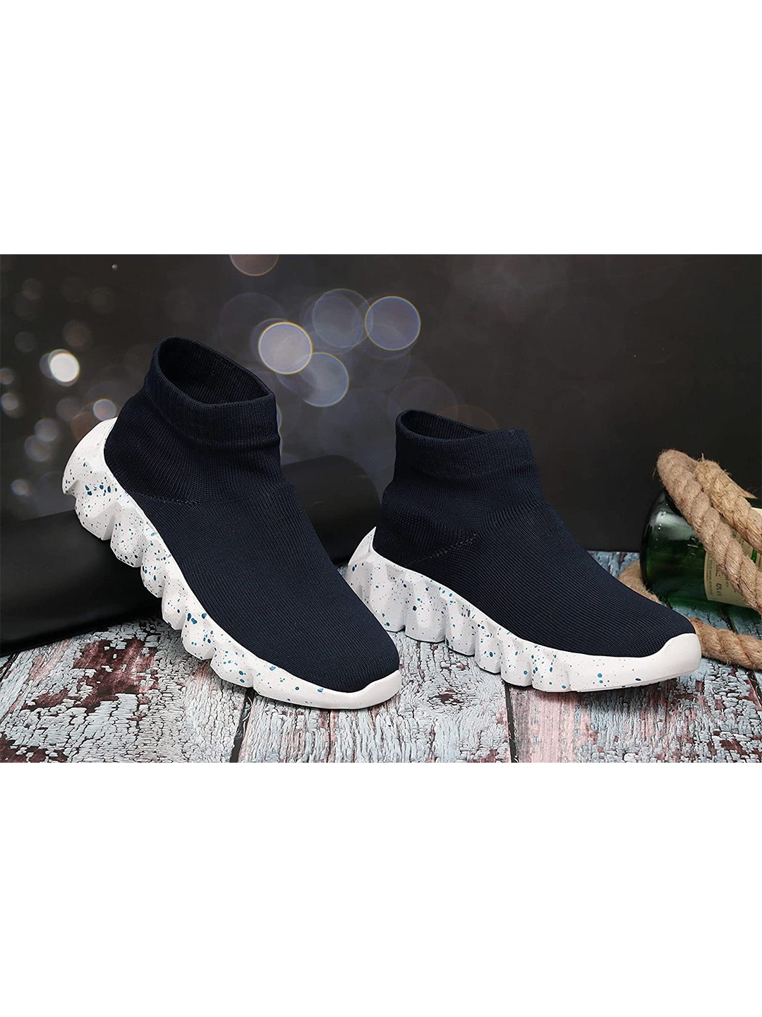 

FASHION FASTER Men Mesh Ortholite Impressions Running Sports Shoes, Navy blue