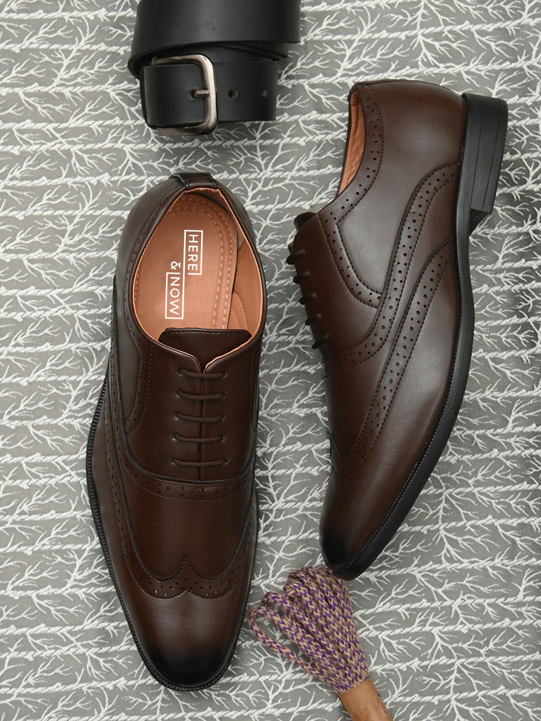 

HERE&NOW Men Textured Formal Brogues, Brown