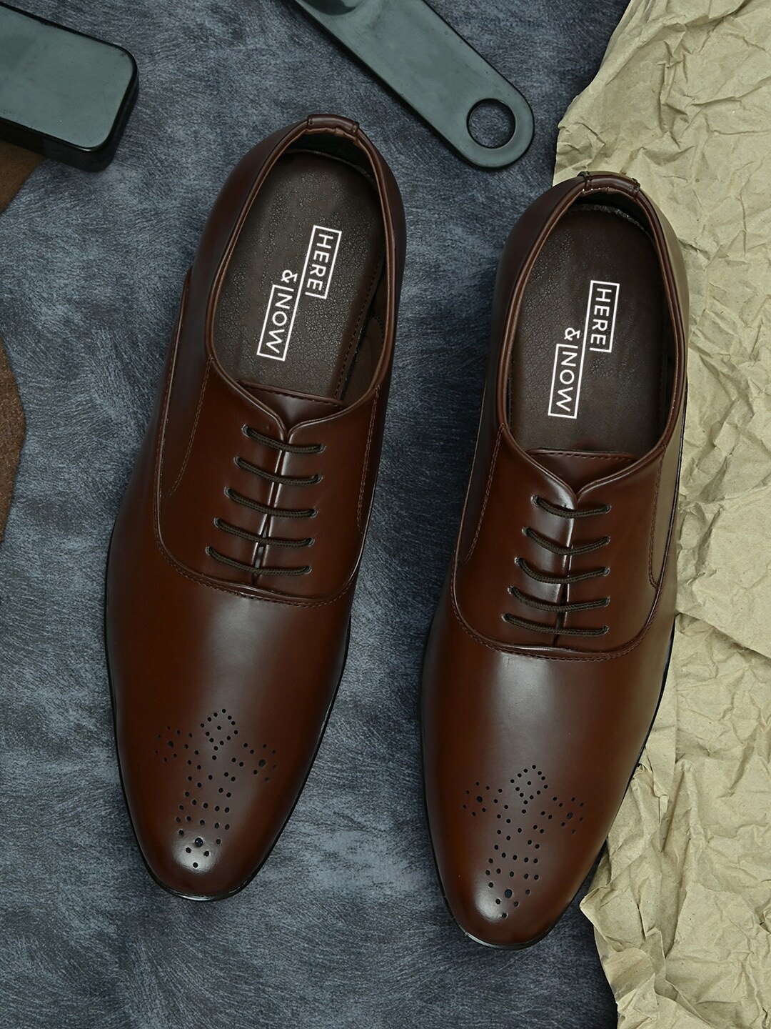 

HERE&NOW Men Square-Toe Formal Brogues, Brown