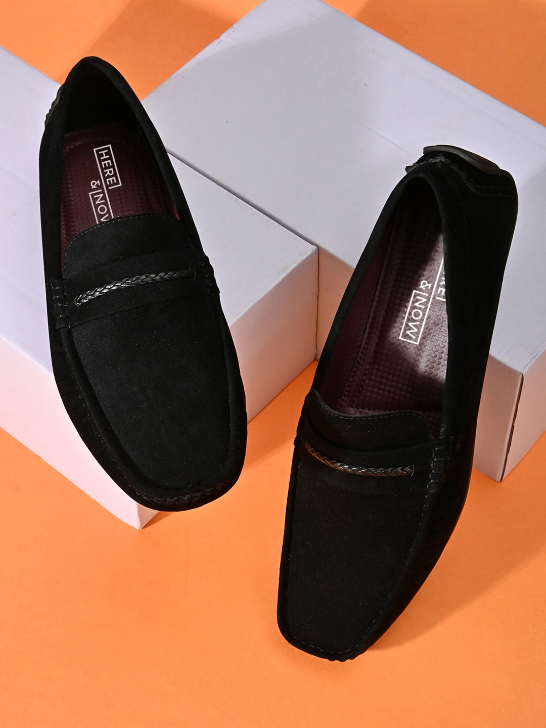 

HERE&NOW Men Square Toe Loafers, Black