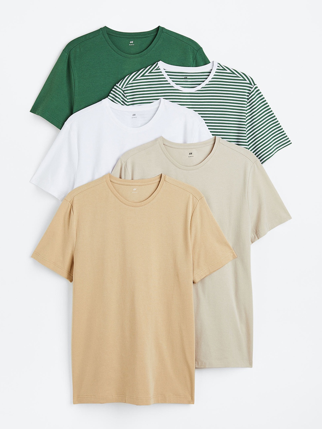 

H&M Men 5-Pack Slim Fit T-shirts, Beige