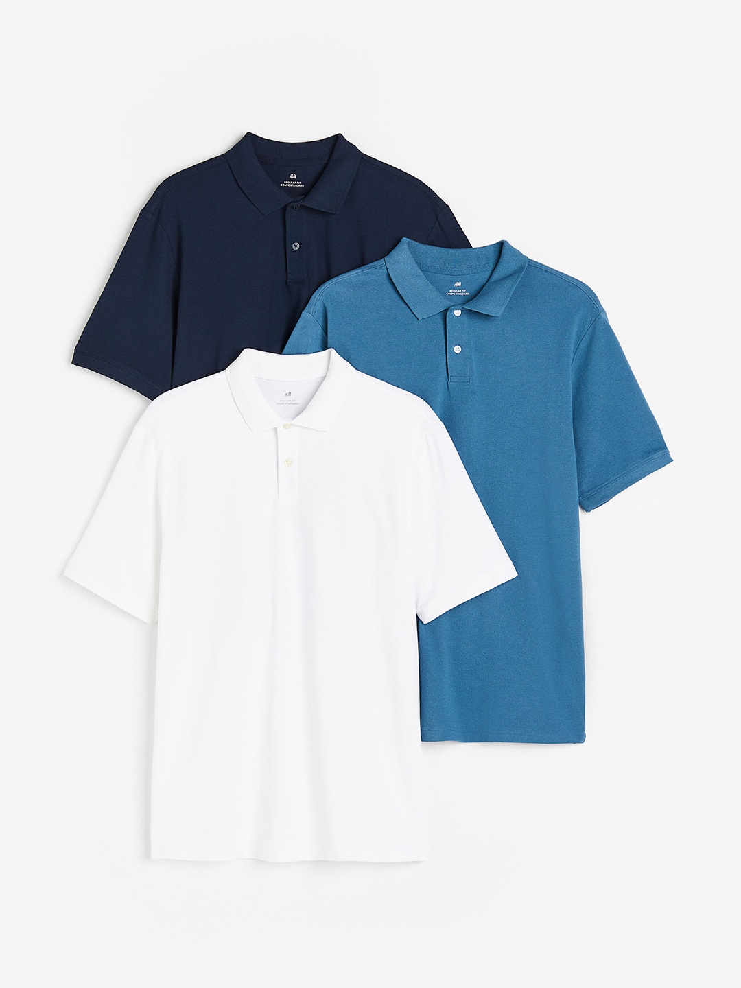 

H&M Pure Cotton 3-Pack Regular Fit Polo Shirts, Blue