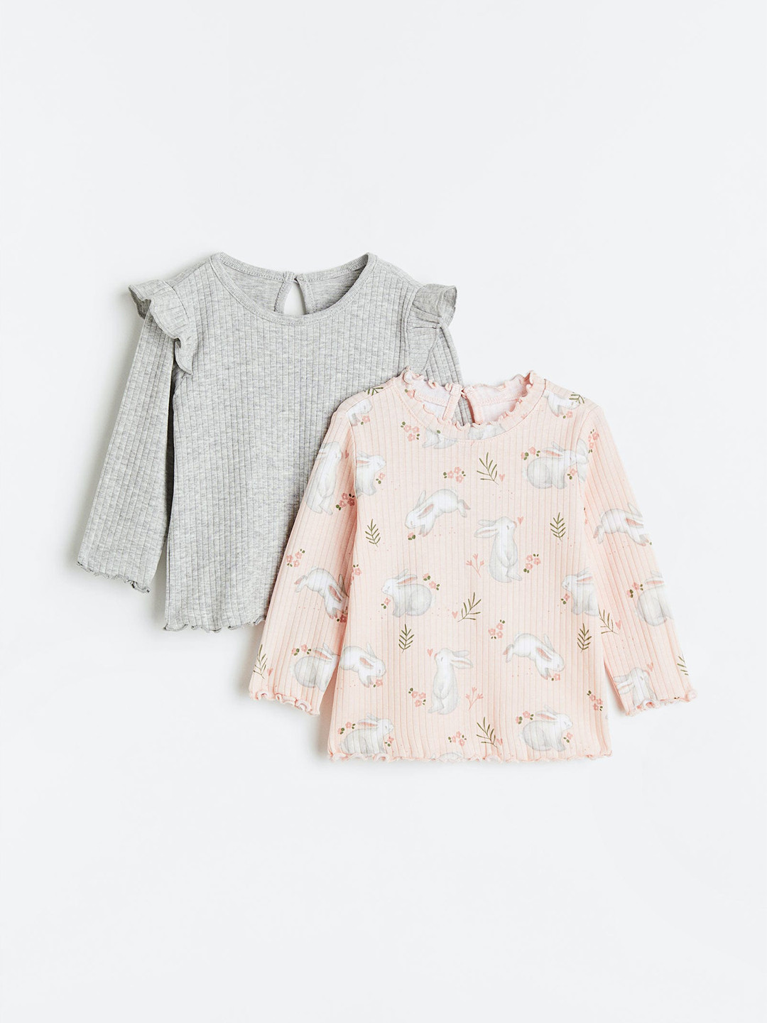 

H&M Girls 2-Pack Ribbed Tops, Grey