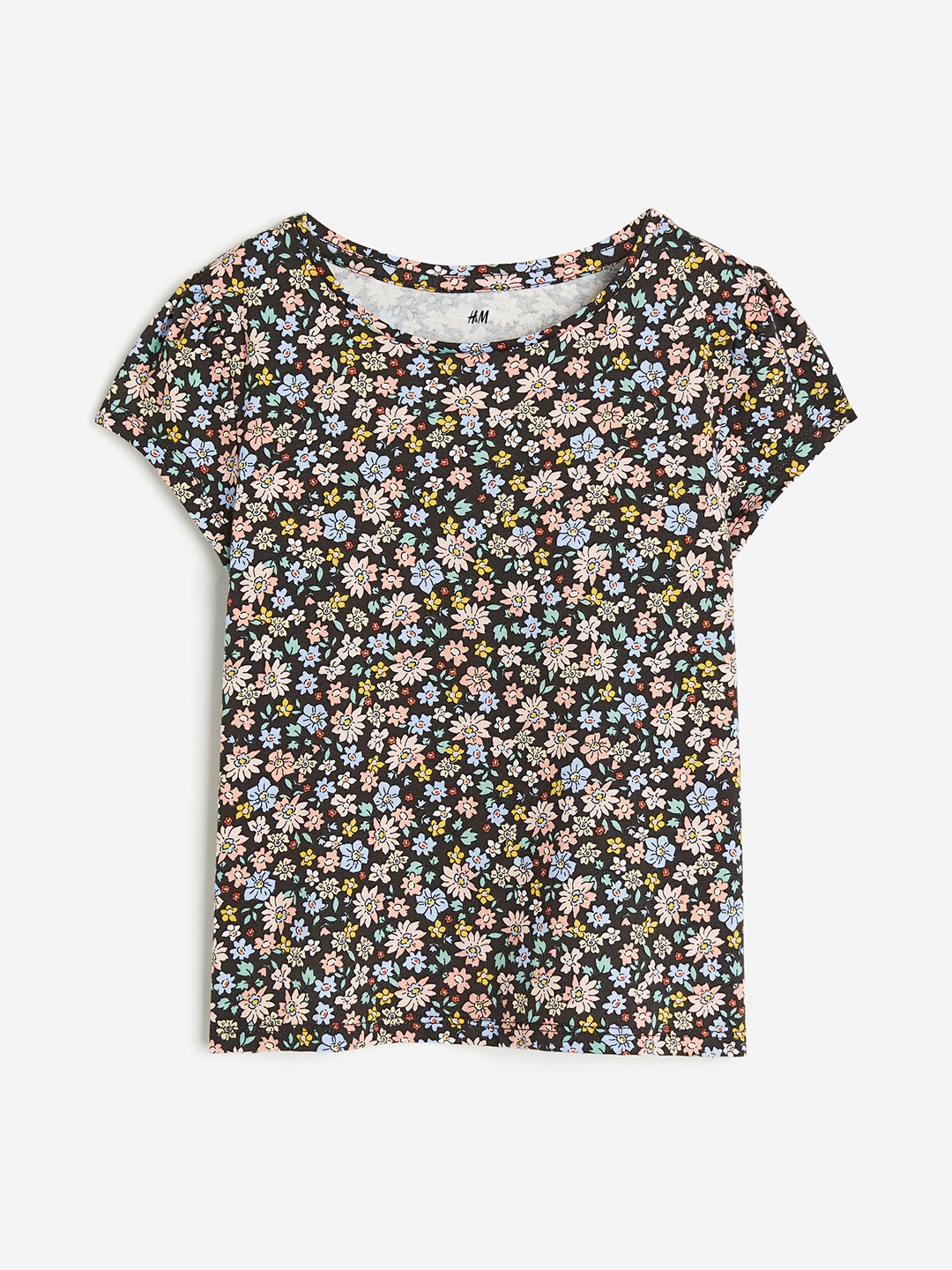 

H&M Girls Puff-Sleeved Jersey Top, Black