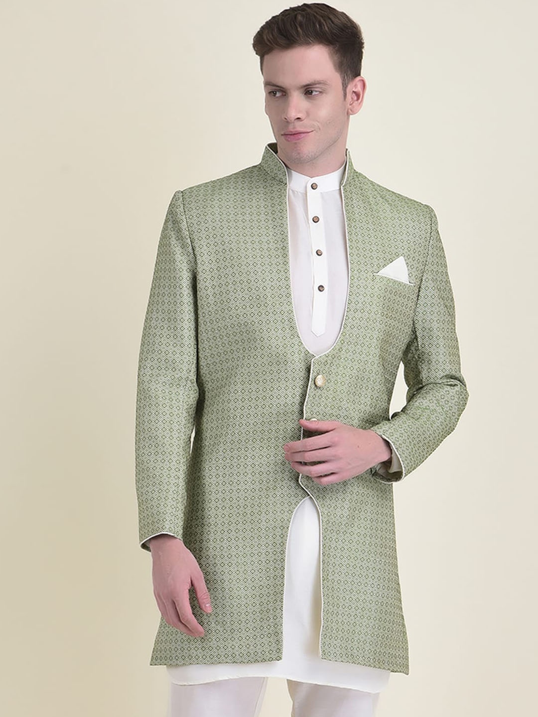 

HOUSE OF DEYANN Self-Design Achkan 3-Pcs Sherwani Set, Green