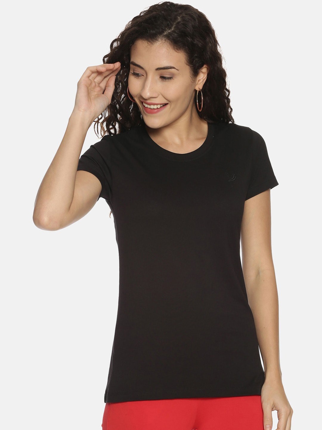 

TWIN BIRDS Round Neck Organic Cotton Slim Fit T-shirt, Black