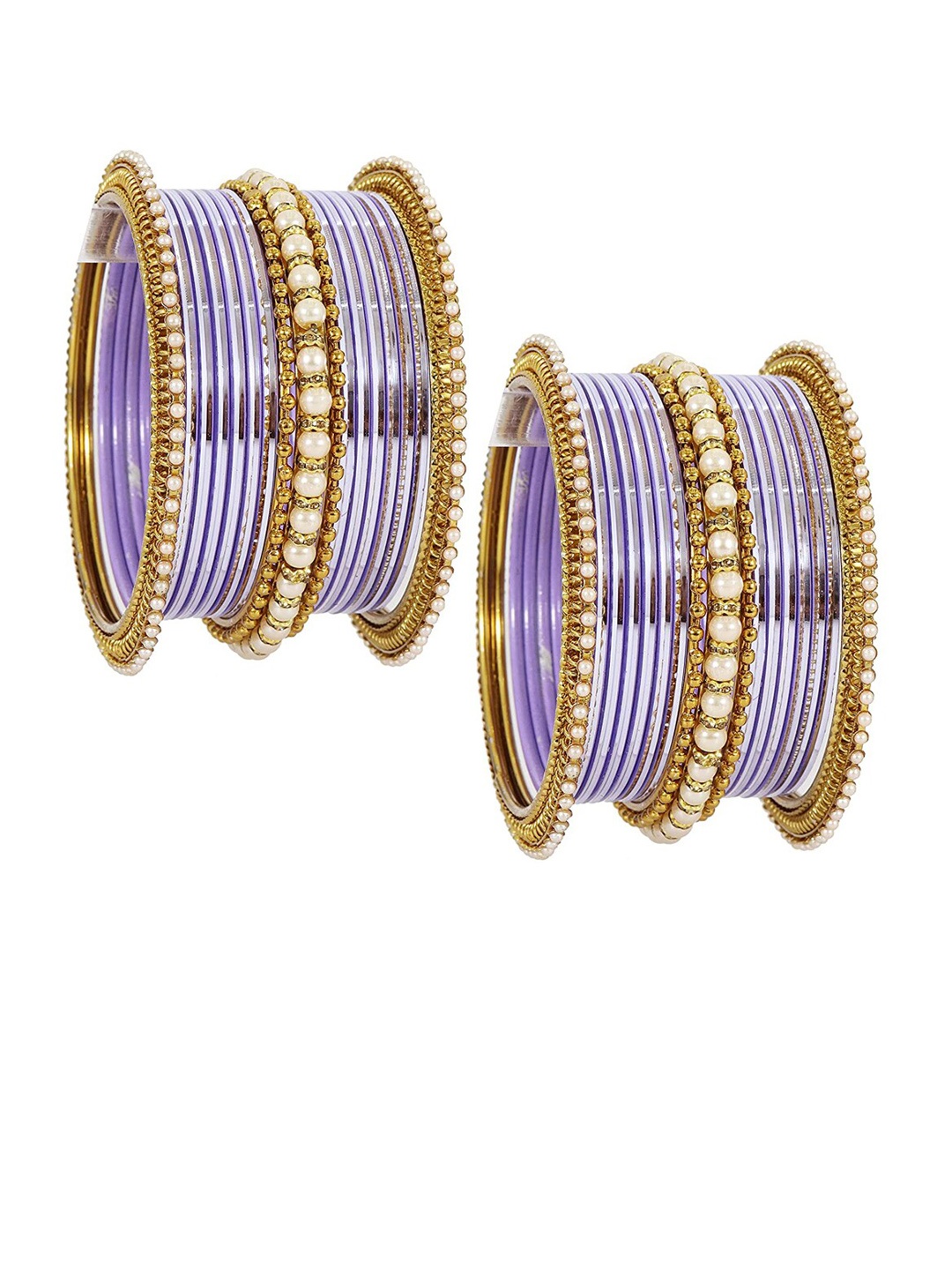 

NMII Set Of 34 Zircon Studded & Beaded Glossy Bangles, Purple