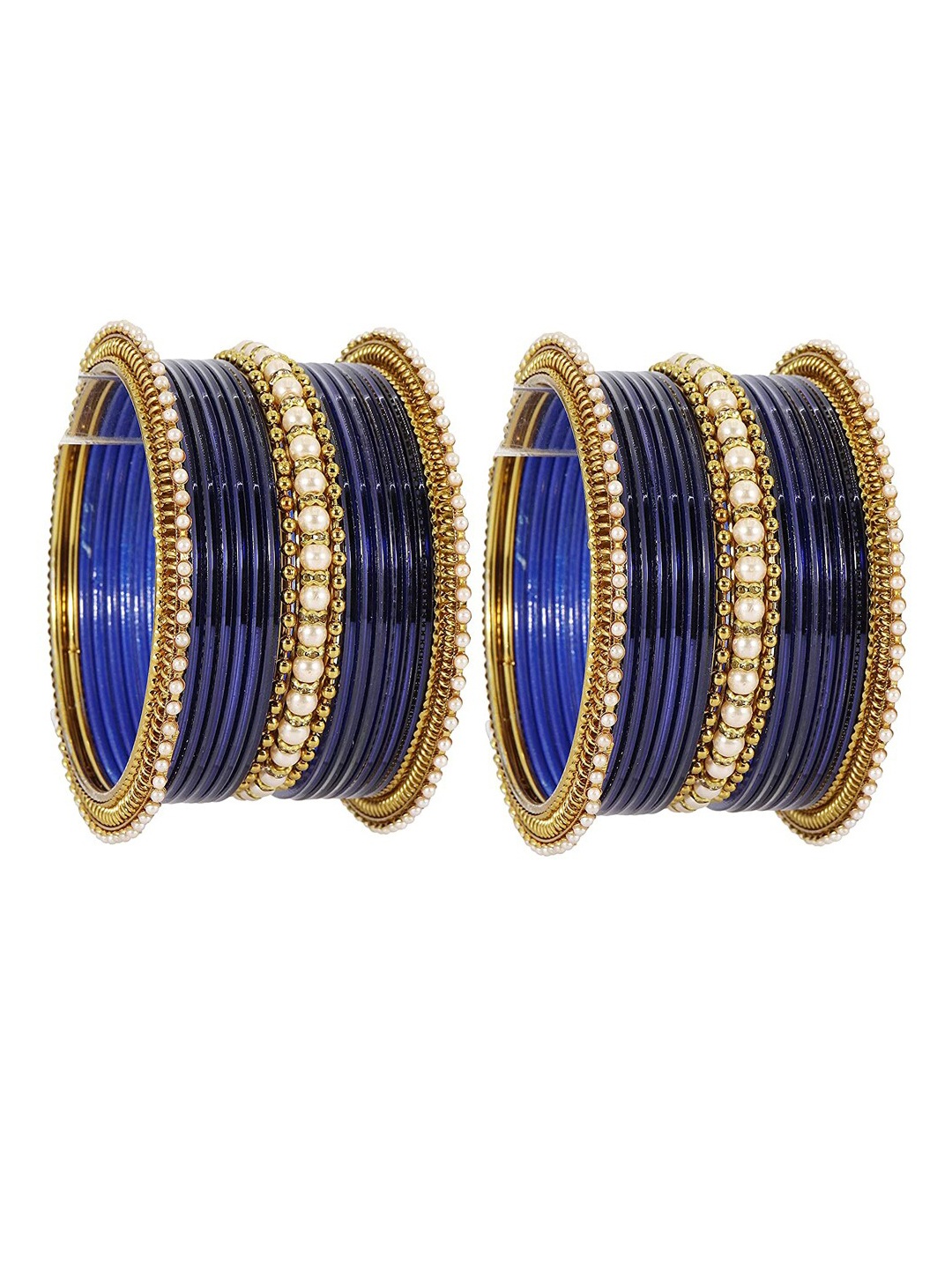 

NMII Set Of 34 Zircon Studded & Beaded Glossy Bangles, Blue