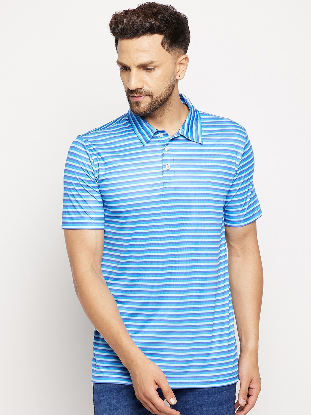 

CHILL WINSTON Striped Polo Collar T-shirt, Blue