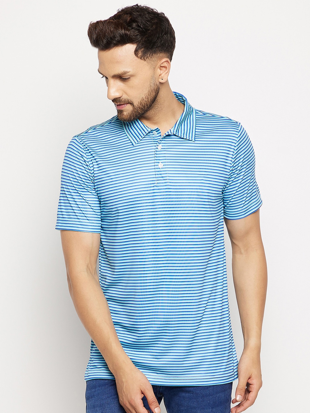 

CHILL WINSTON Striped Short Sleeve Polo Collar T-shirt, Blue