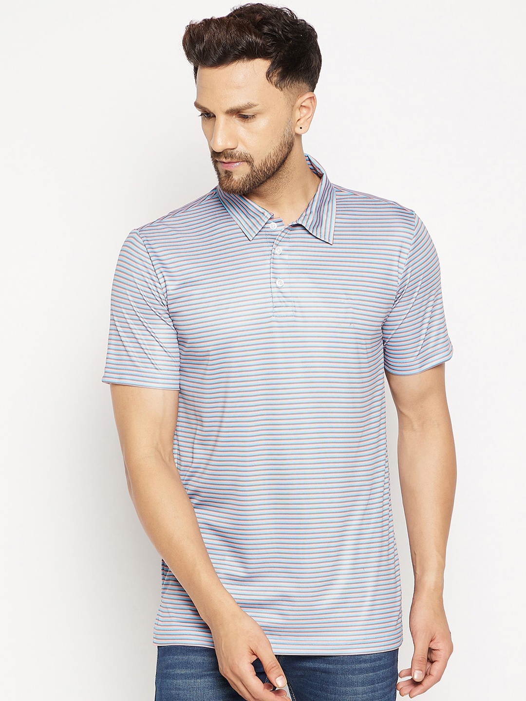 

CHILL WINSTON Men Striped Polo Collar T-shirt, Peach