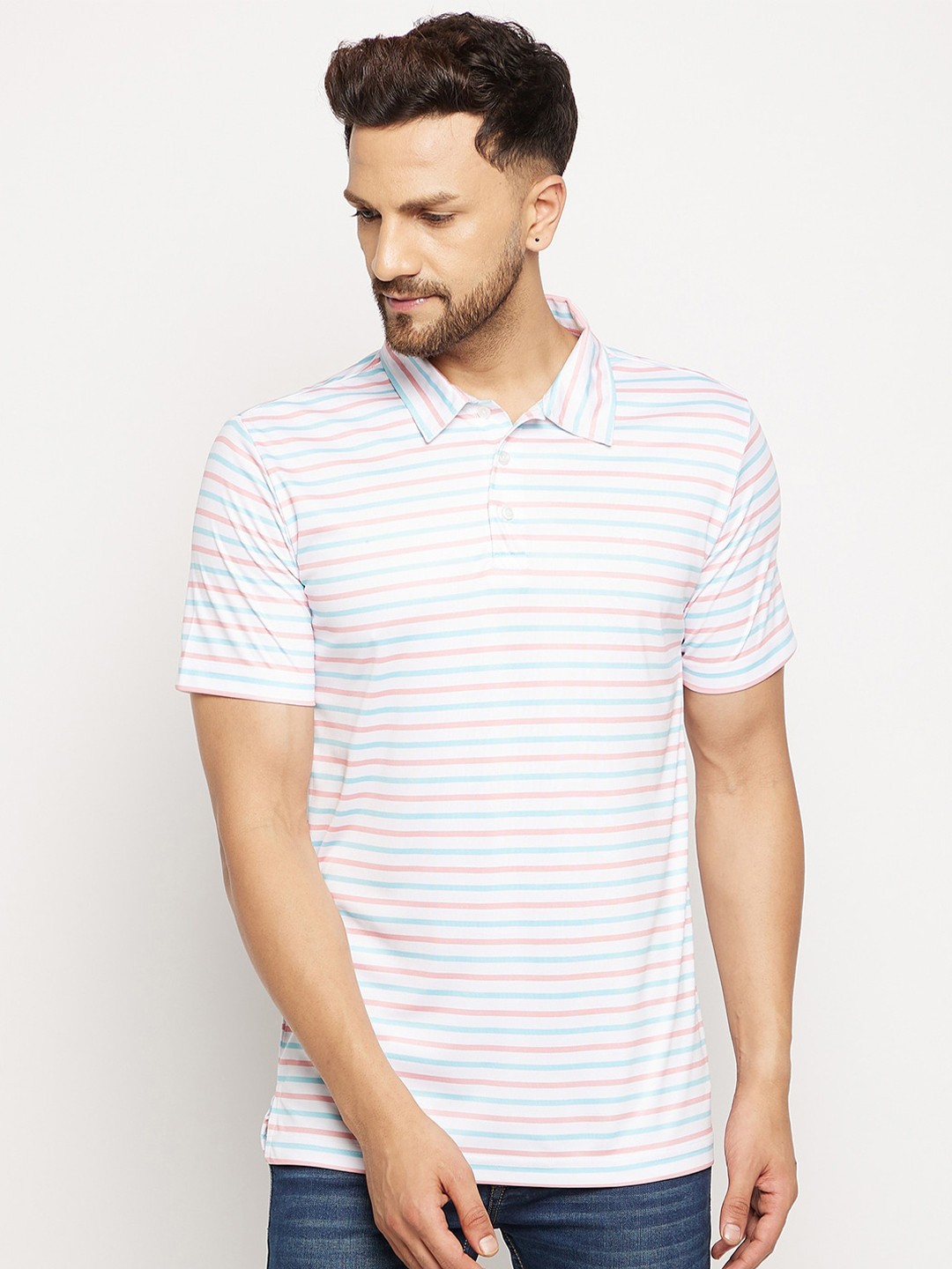 

CHILL WINSTON Striped Polo Collar T-shirt, White