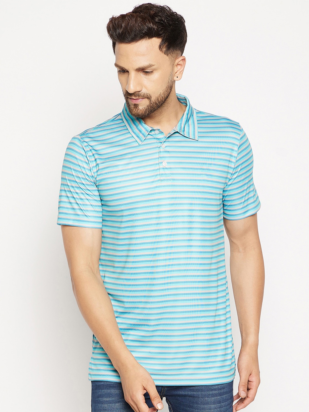 

CHILL WINSTON Striped Polo Collar T-shirt, Turquoise blue
