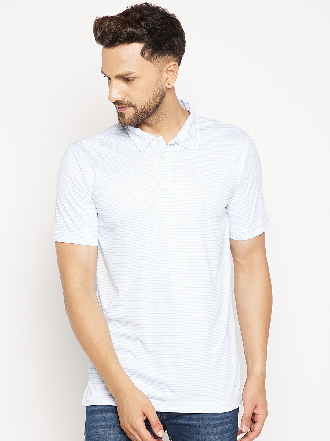 

CHILL WINSTON Striped Polo Collar Short Sleeves T-shirt, White
