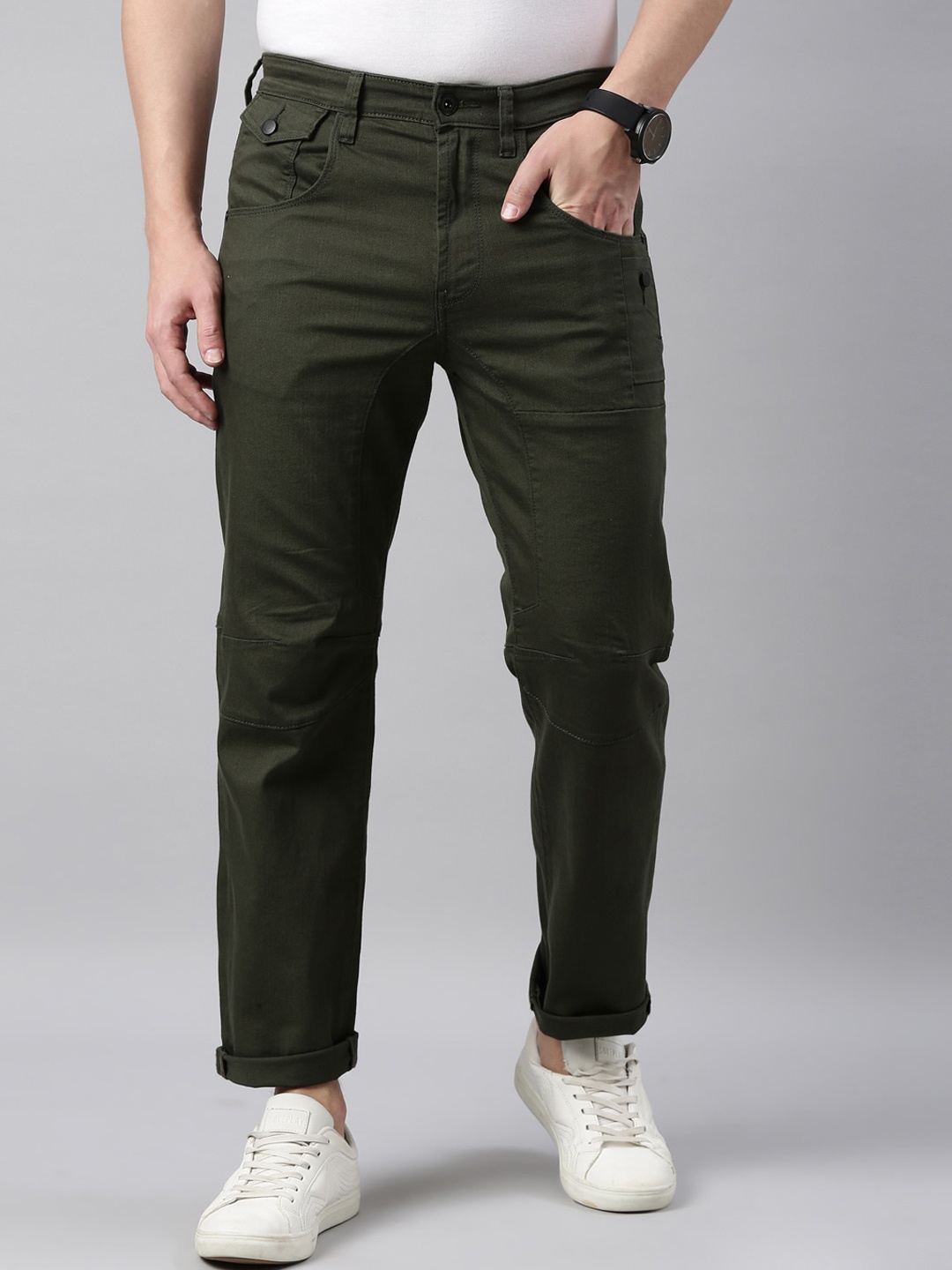 

American Bull Men Regular Fit Mid Rise Jeans, Olive