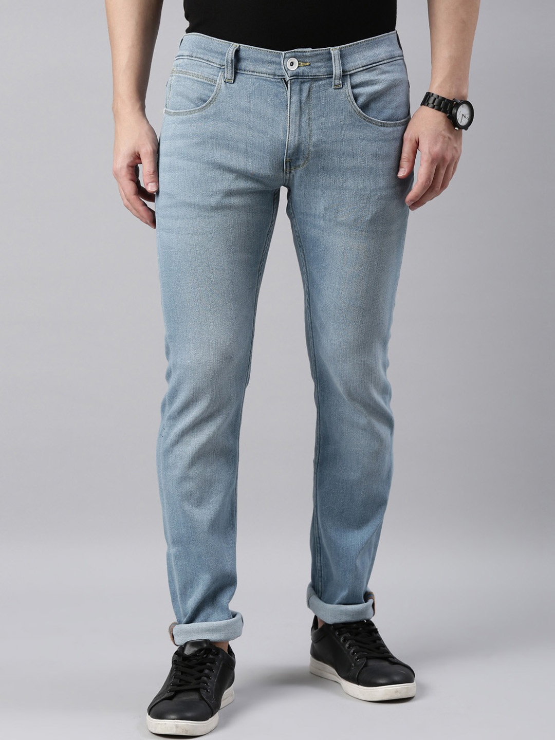 

American Bull Men Skinny Fit Light Fade Mid Rise Jeans, Blue