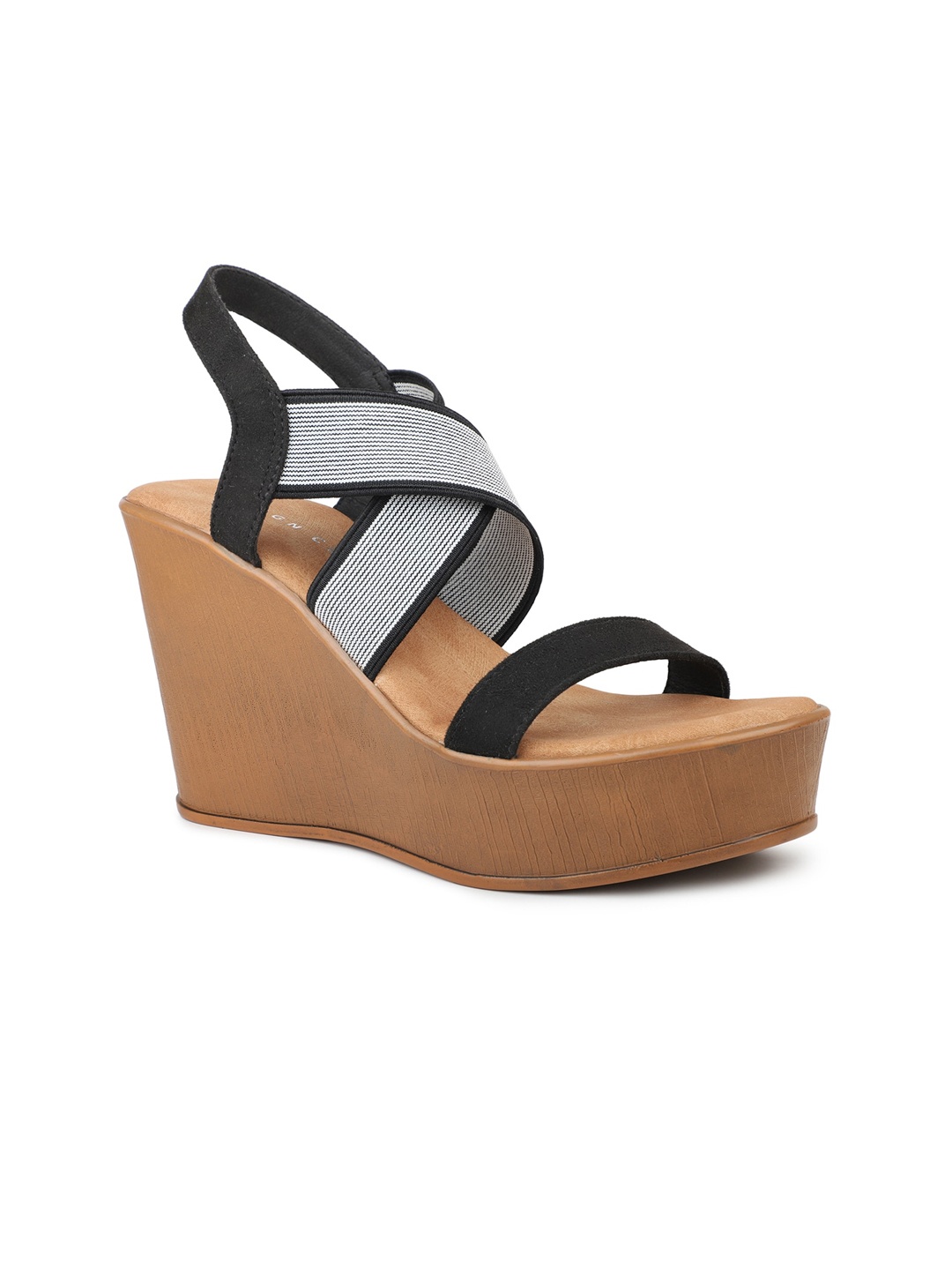

DESIGN CREW Women High-Top Open Toes Wedge Heels, Black