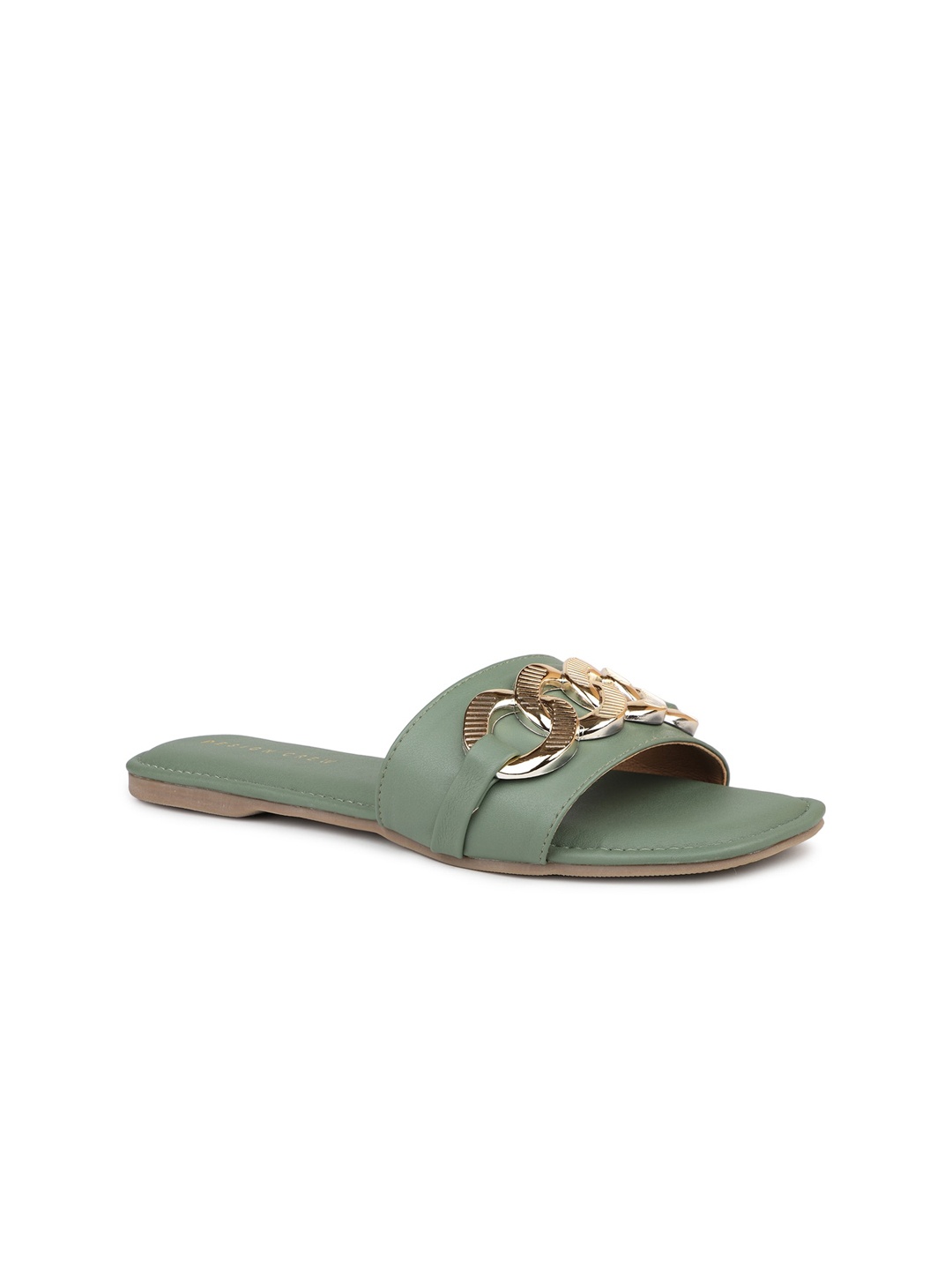 

DESIGN CREW Women Open Toe Flats With Buckle Detail, Green