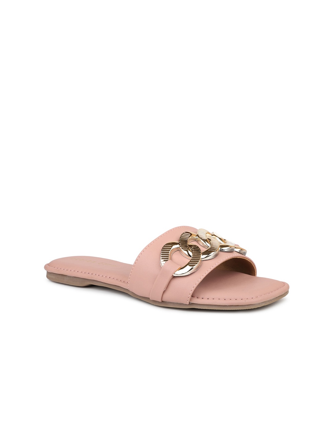 

DESIGN CREW Women Open Toe Flats With Buckle Detail, Pink