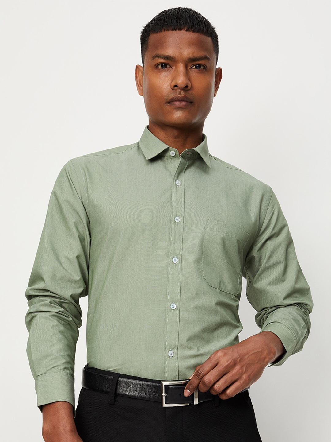 

max Spread Collar Formal Shirt, Green