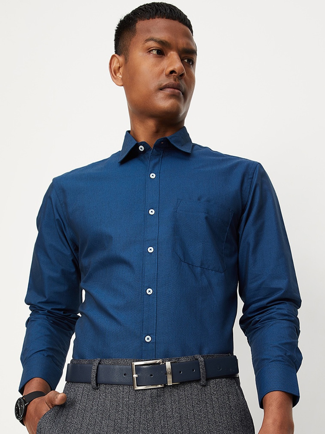 

max Men Formal Cotton Shirt, Blue