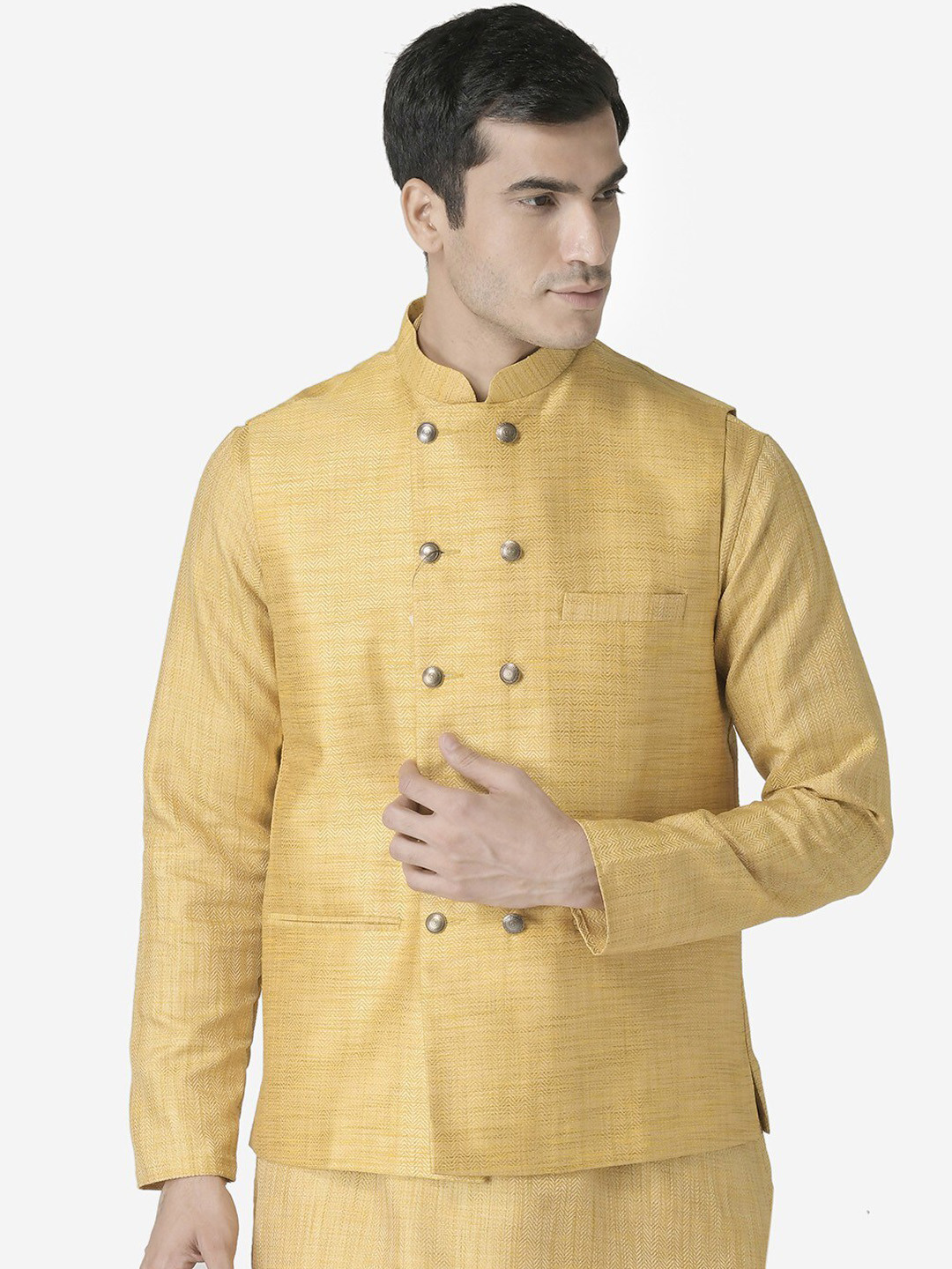 

TABARD Men Mandarin Collar Pure Cotton Nehru Jacket, Yellow