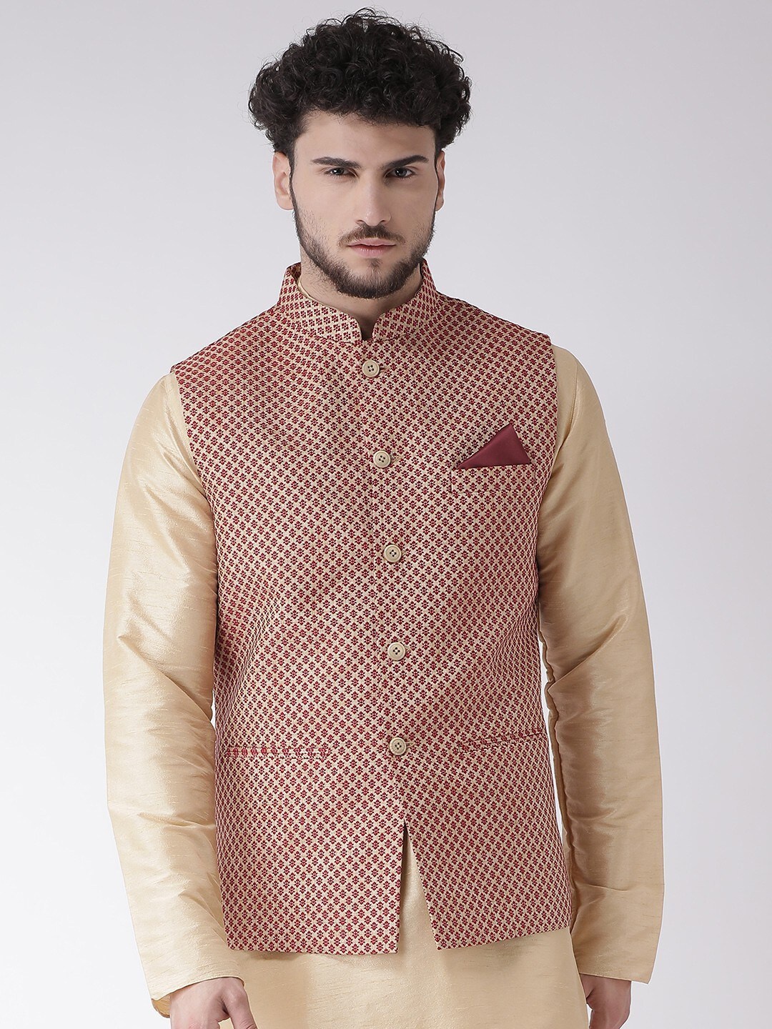 

TABARD Men Printed Mandarin Collar Nehru Jacket, Maroon