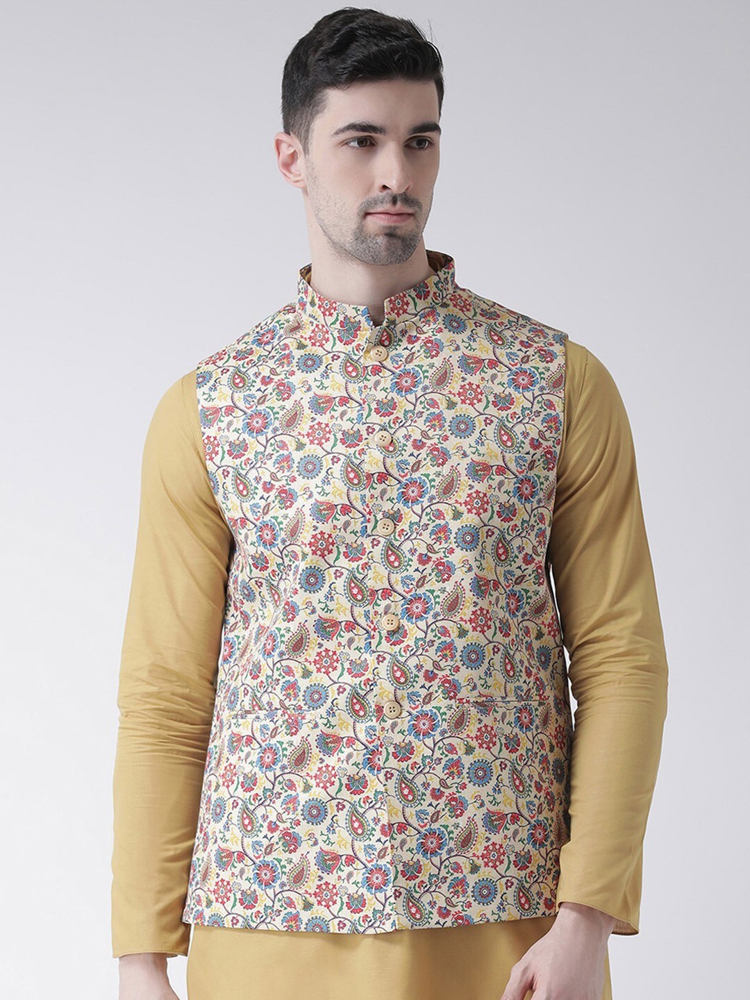 

TABARD Men Printed Pure Cotton Nehru Jacket, Cream