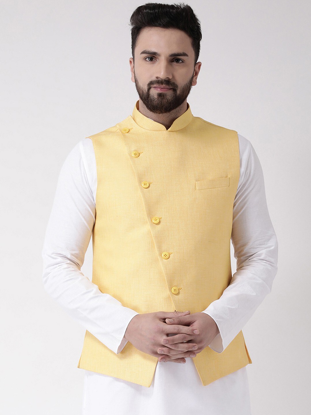 

TABARD Woven Pure Cotton Nehru Jackets, Yellow