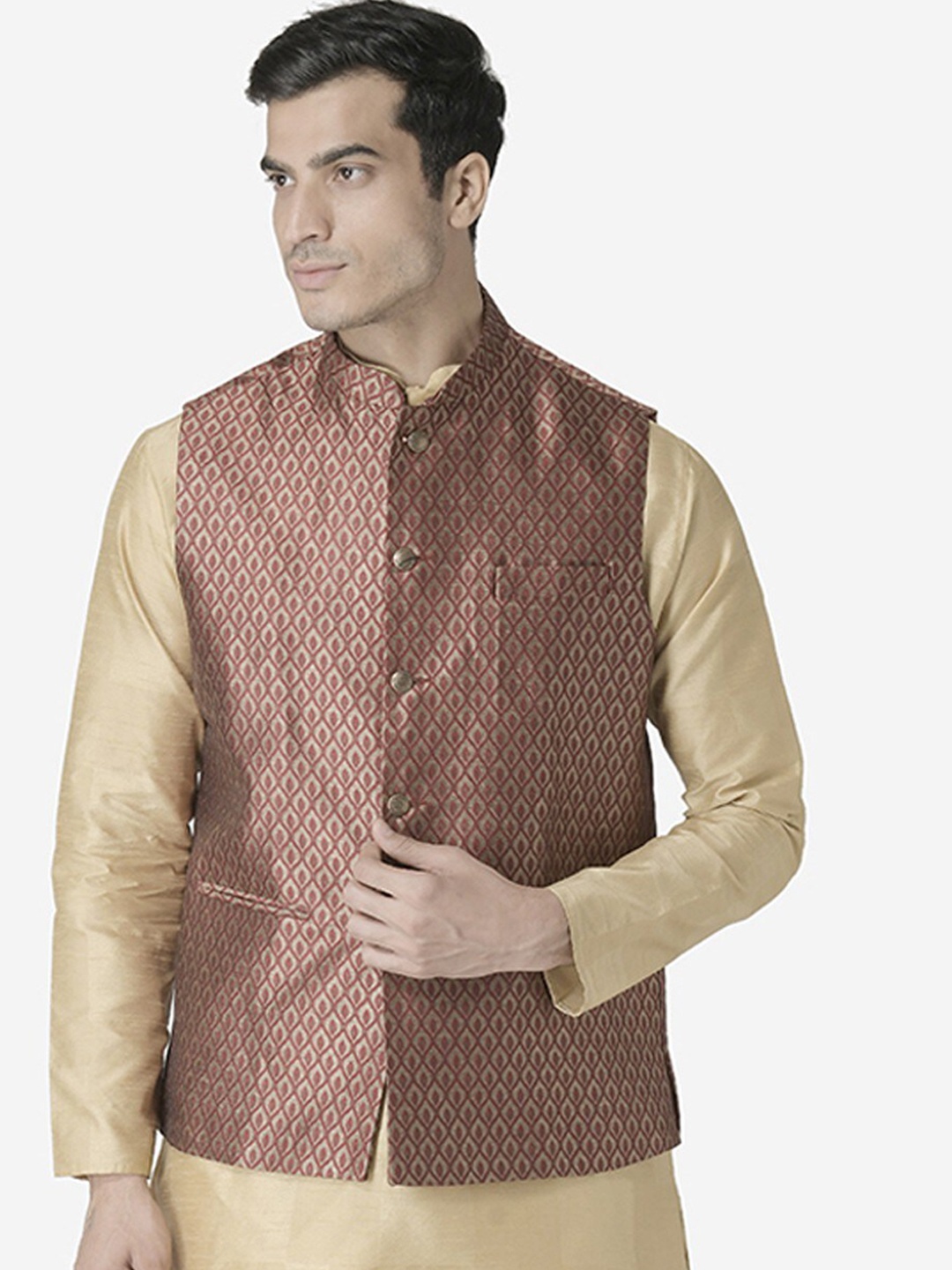 

TABARD Men Printed Mandarin Collar Nehru Jacket, Maroon