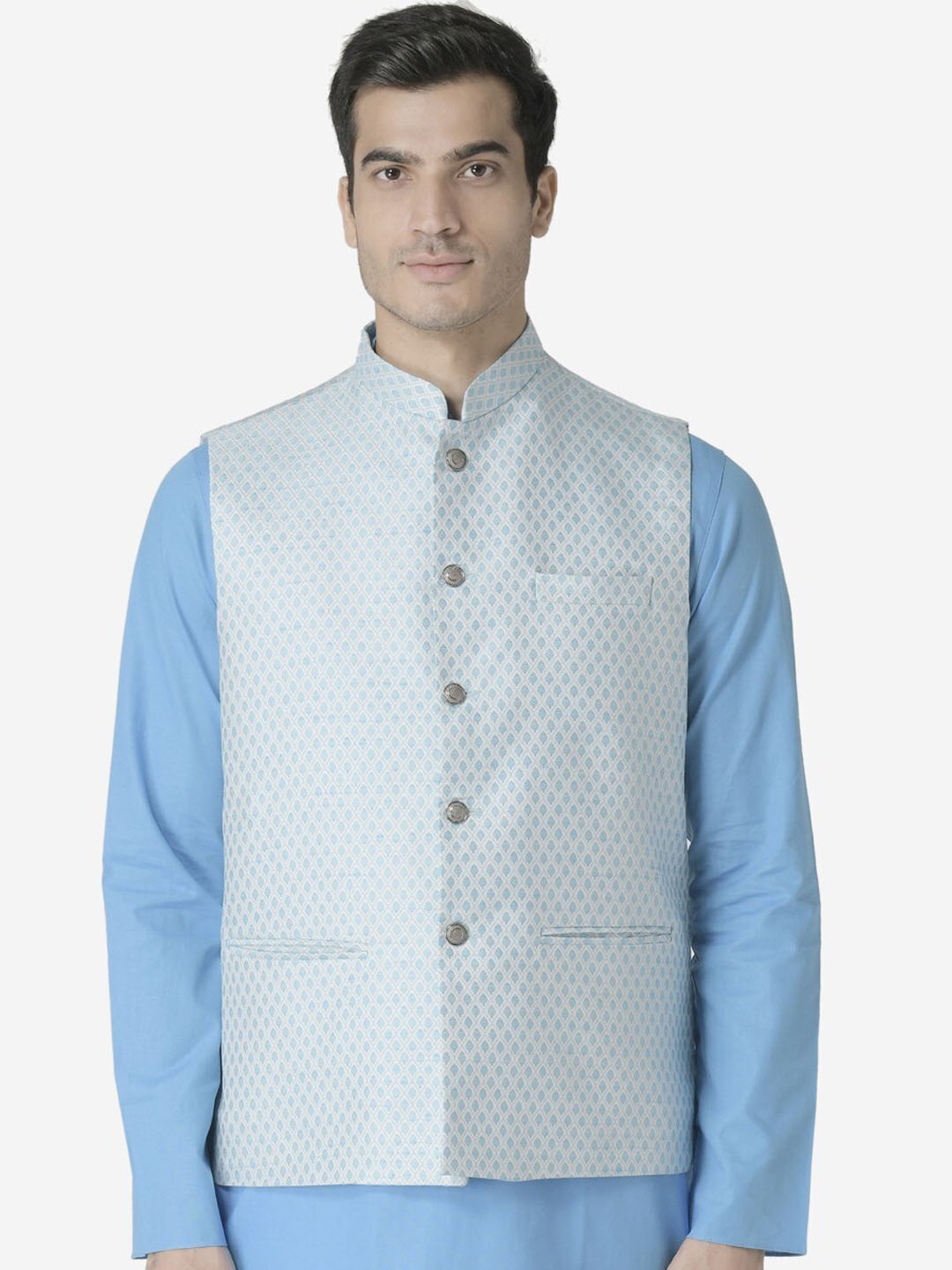 

TABARD Ethnic Motifs Printed Nehru Jacket, Blue