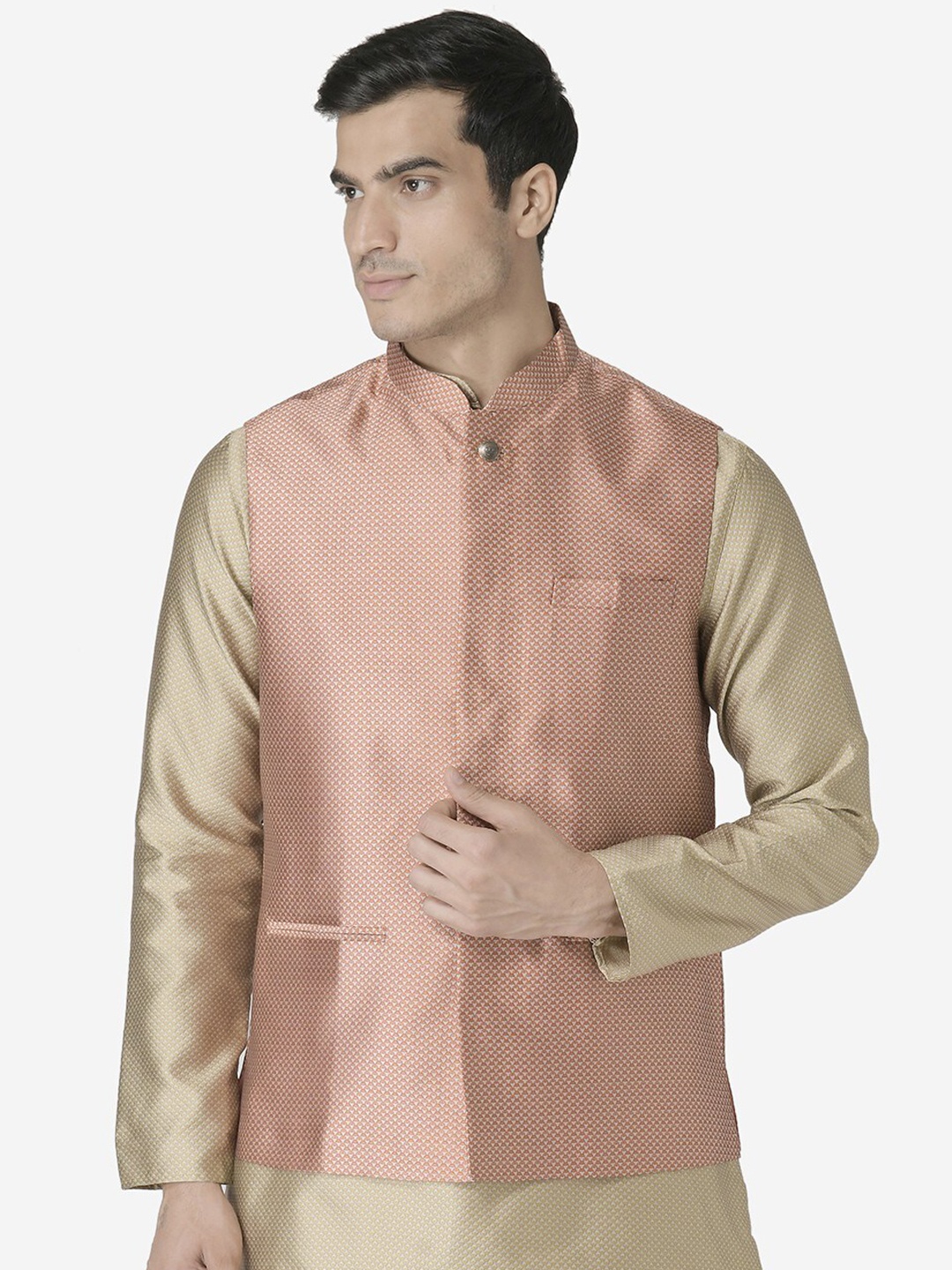

TABARD Ethnic Motifs Printed Nehru Jacket, Red